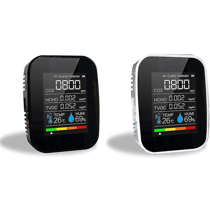 5 In 1 Co2 Meter Digital Temperature Humidity Sensor Tester Black
