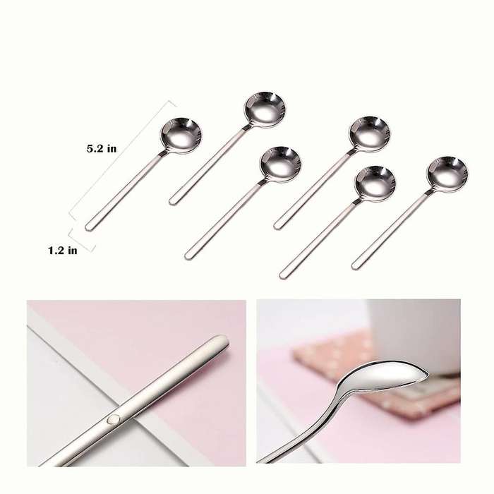 Stainless Steel 6pcs Espresso Spoons for Sugar Antipasto (silver)