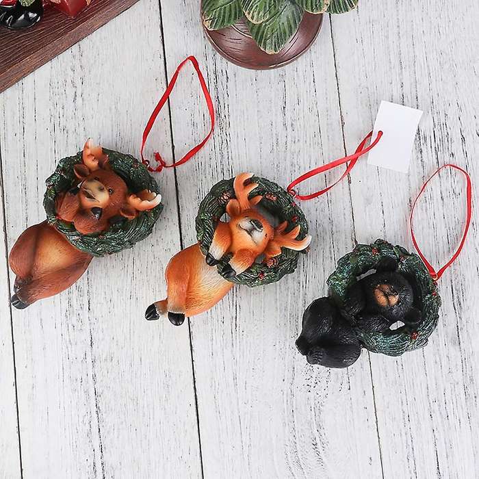 1pcs Christmas Small Animal Wreath Swing Ornament with String A