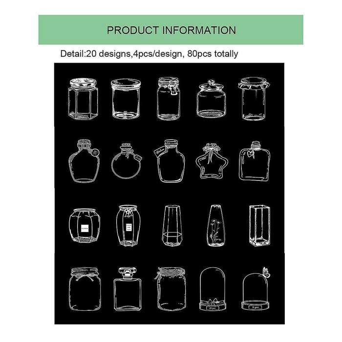 80pcs Glassware Bottle Shape Frame Stickers for Scrapbooking