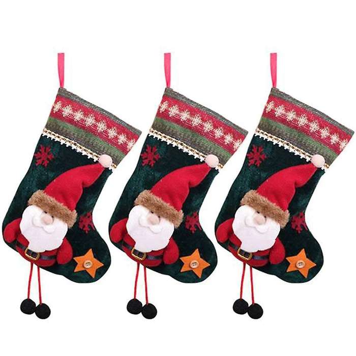 3 Pack Christmas Stockings for Xmas Holiday Party Decoration, A