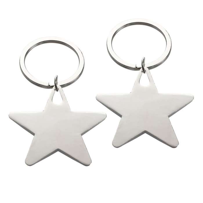 Five Pointed Star Shaped Pendant Keychain Silver Tone