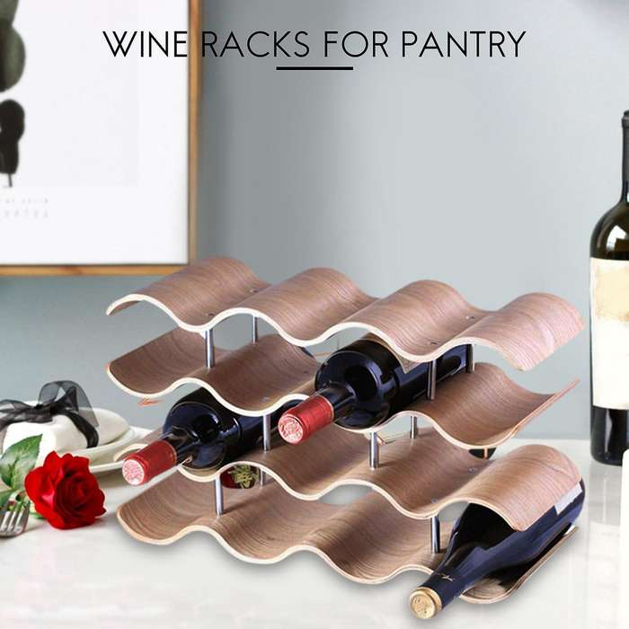 Wooden Wave Wine Rack Home Grape Wine Shelf(4 Layers 42.5x15.5x24cm)