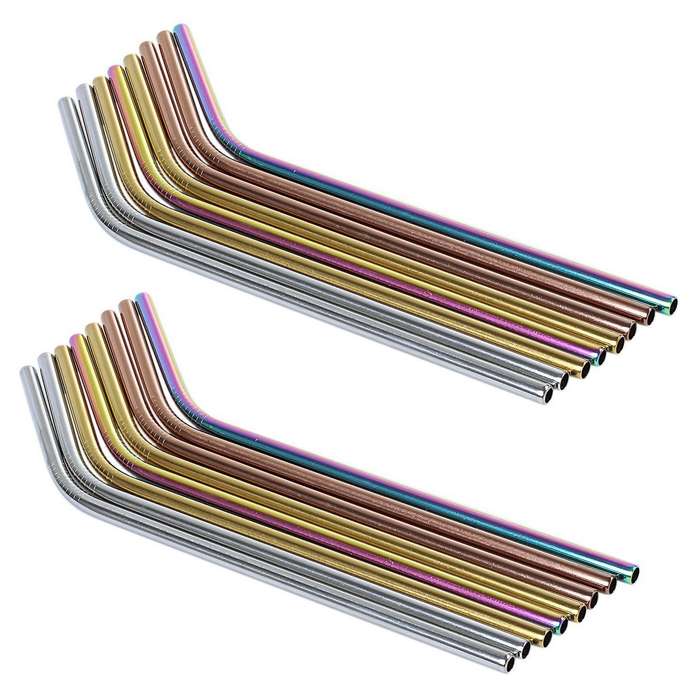 8 Pack - Stainless Steel Straws - Includes 2 Long Cleaning Brushes