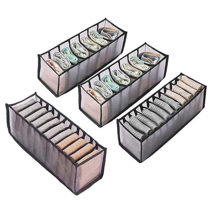 4 Set Underwear Drawer Organizer Sock Organizer,nylon Mesh - Black