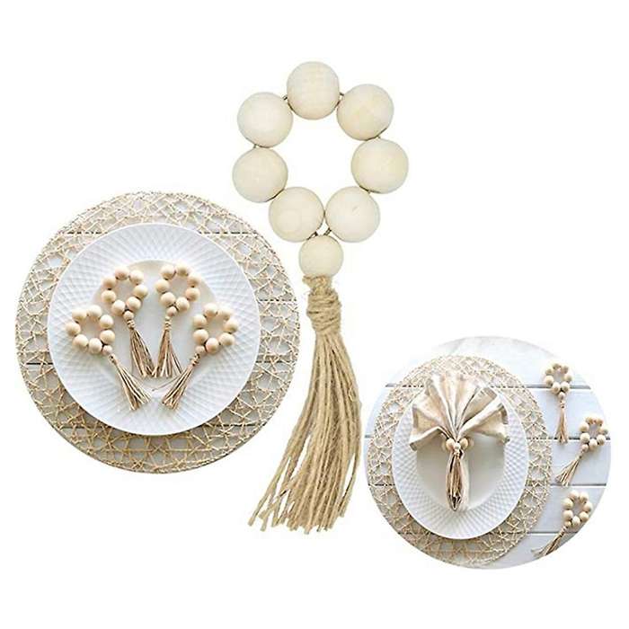 12pcs Wood Bead Napkin Rings with Tassels Rustic Weddings Home Decor