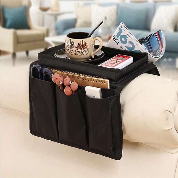 Sofa Armrest Organizer with 4 Pockets&cup Holder for Tv Control-brown