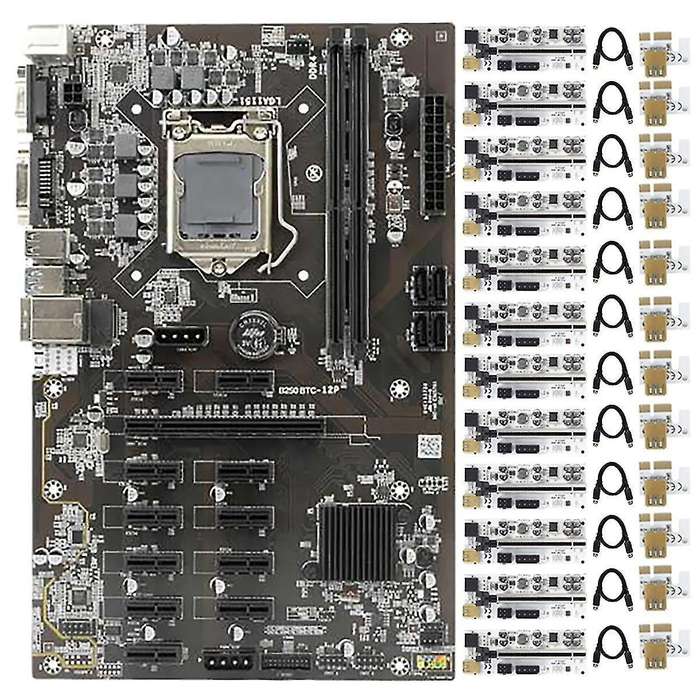 B250 Btc Mining Motherboard 12 Pcie Slot with 12 Pcs Riser Card