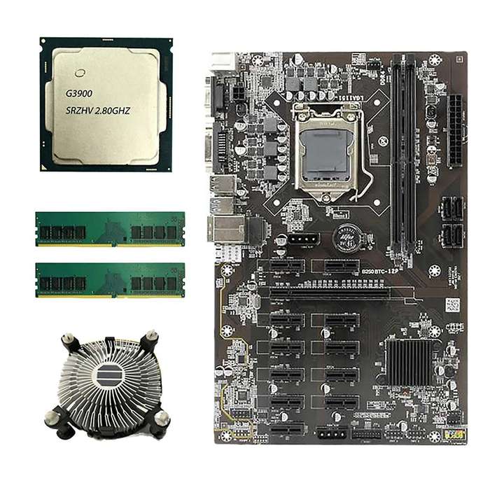 B250 Btc Mining Motherboard with G3900 Cpu+2x8g Ddr4 Ram+ Fan 12 Pcie