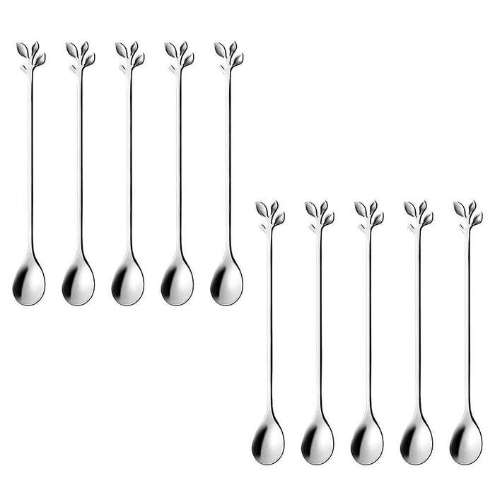 Stainless Steel Coffee Spoon Set,10 Pcs Silver Leaf Stirring Spoons