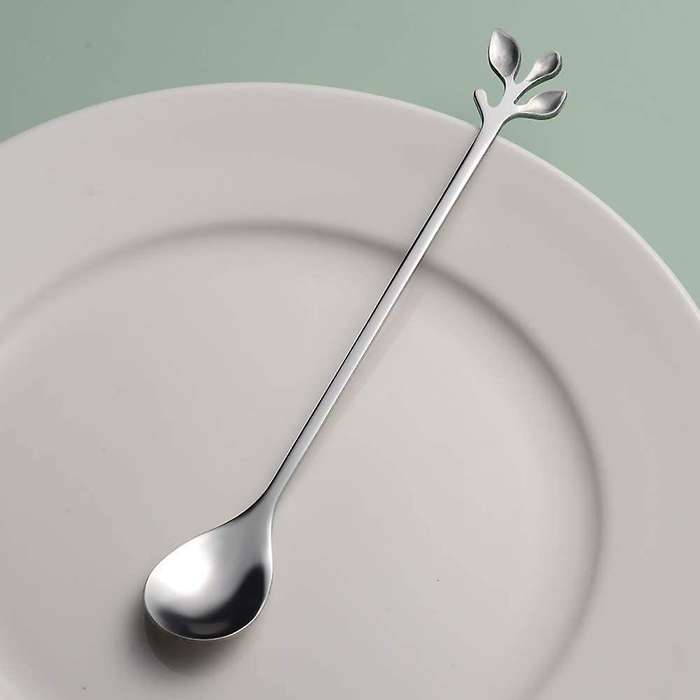 Stainless Steel Coffee Spoon Set,10 Pcs Silver Leaf Stirring Spoons