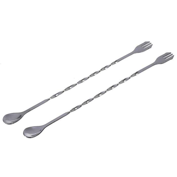 2pcs New Stainless Steel Bar Cocktail Twisted Mixing Spoon Fork Diy Set