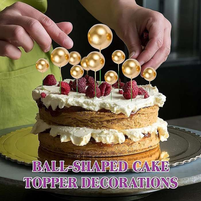 40 Pcs Mini Gold Ball Cupcake Toppers for Birthday Party Decoration