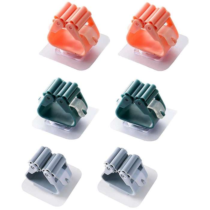 6pcs Heavy Duty Kitchen Hooks Broom Tool Mop Holder Wall Mounted