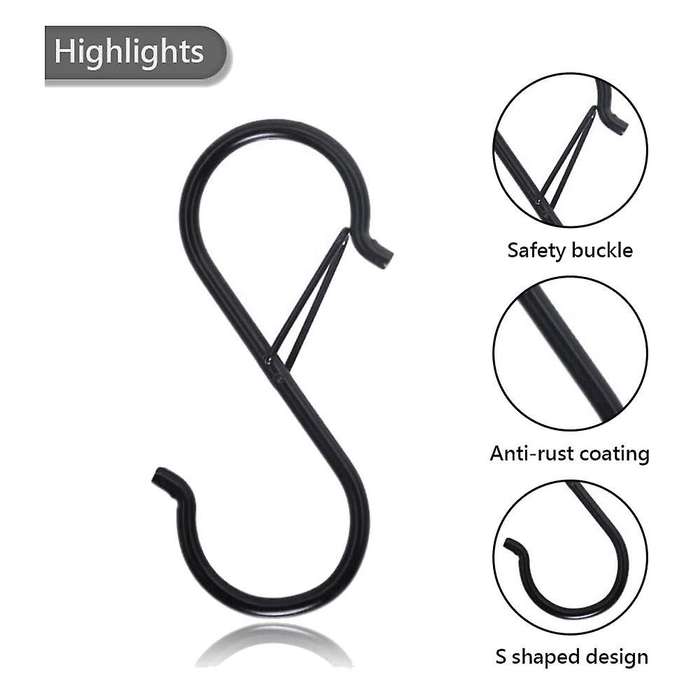 8pcs S Hooks for Hanging for Kitchen Utensil and Closet Rod - Black