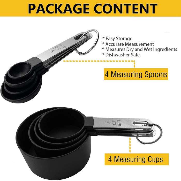8-piece Measuring Cups and Spoons Tools for Liquids and Solids,black