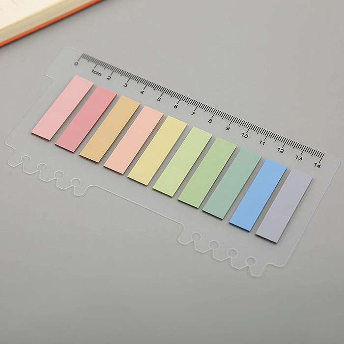 6 Pack 1200 Pieces Sticky Tabs with Ruler, Writable Repositionable