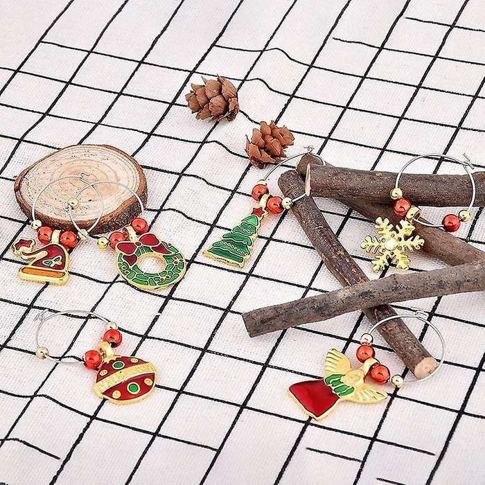 Set Of 6 Cocktail Markers Champagne Glasses Christmas Decorations