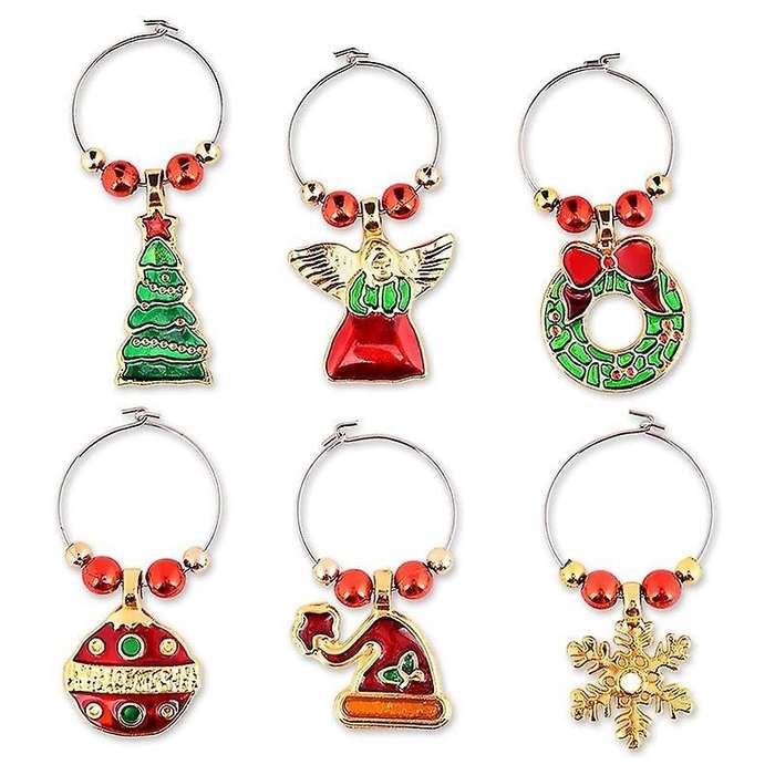 Set Of 6 Cocktail Markers Champagne Glasses Christmas Decorations