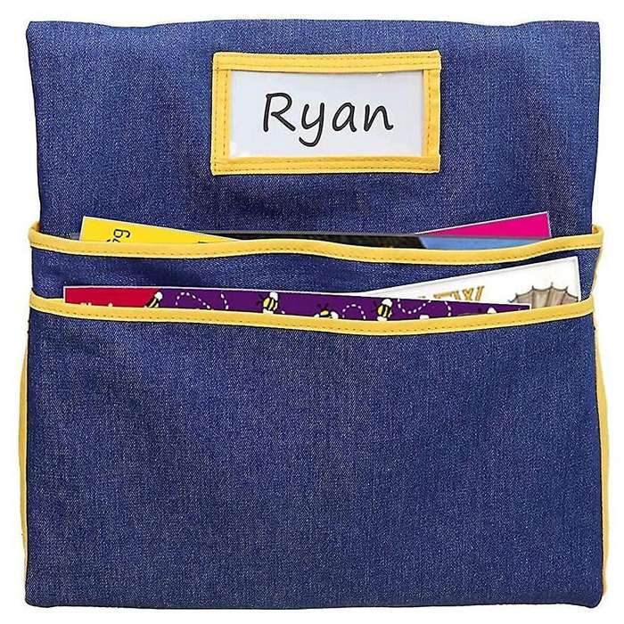 Chairback Pocket Chart with 2 Storage Pocket,for Classroom (yellow)