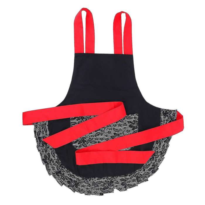 Black Lace Flirty Apron with Pocket, Cooking Pinup Aprons for Women