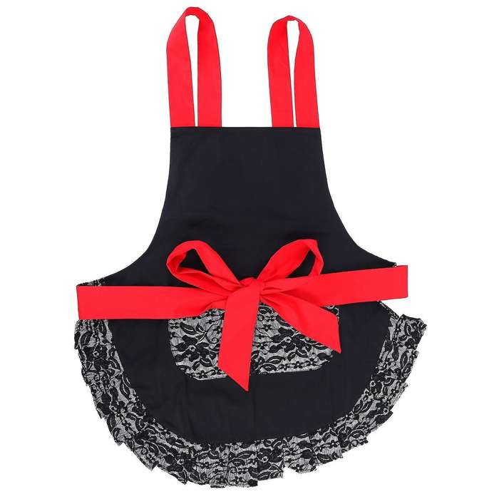 Black Lace Flirty Apron with Pocket, Cooking Pinup Aprons for Women