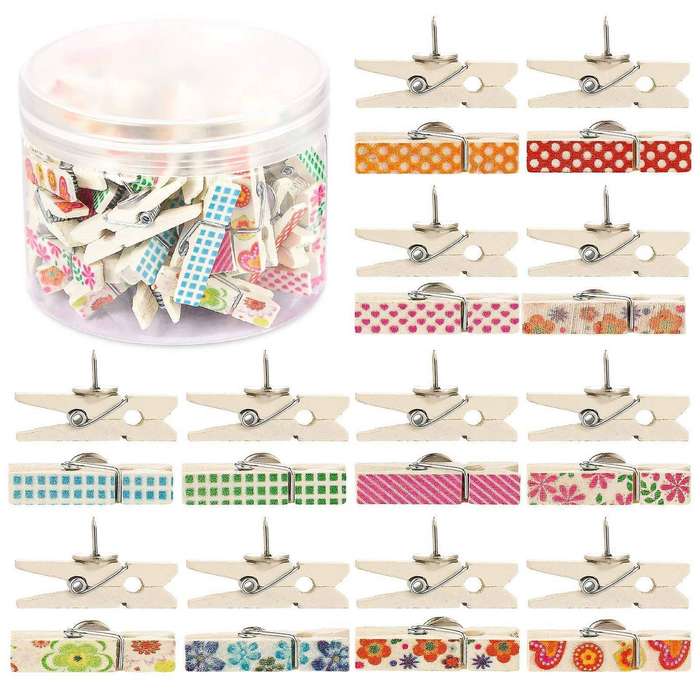 With Clips, 50pcs Thumbtacks Paper Clips for Cork Boards Notes
