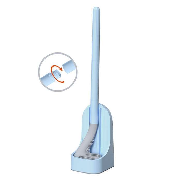 Golf Silicone Long Handled Toilet Tpr Brushes with Holder Set ,blue