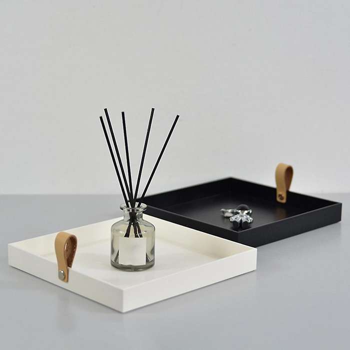 Creative Square Pu Leather Serving Tray Decorative Dish (white)