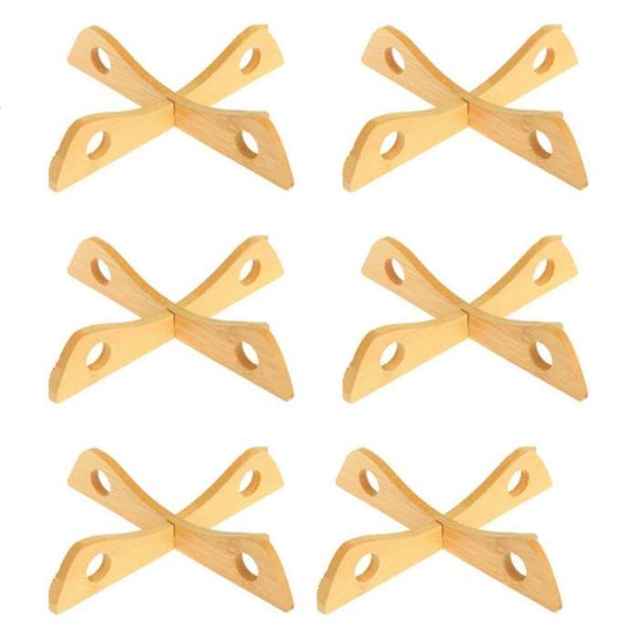 Bamboo Pot Rack Dish Holder Stand Organizer Kitchen Pot, Pack Of 6