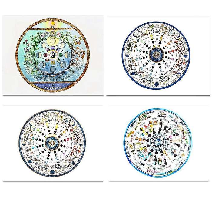 4pcs Painting 2022 Lunar Calendar Annual Ring Bedroom Decor Picture