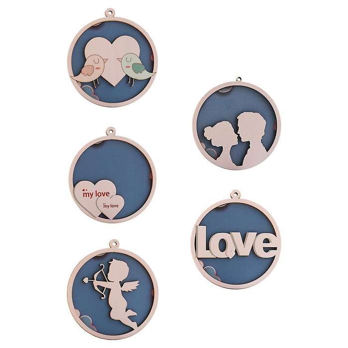 5pcs Handicraft Wooden Round Pendant Wood Crafts