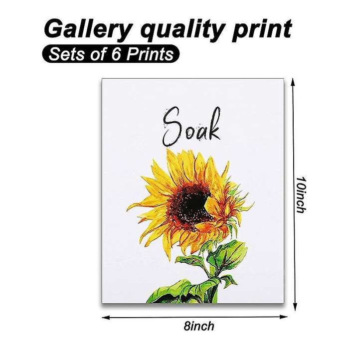 6 Pieces Sunflower Bathroom Decor Relax Soak Unwind Wall Painting Art