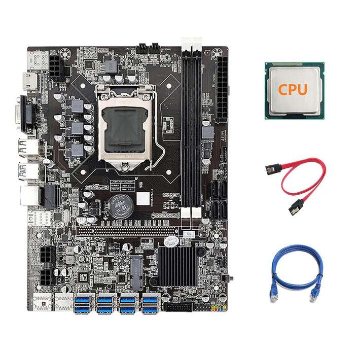 B75 Eth Mining Motherboard 8xpcie Usb Adapter+cpu+sata Cable Lga1155