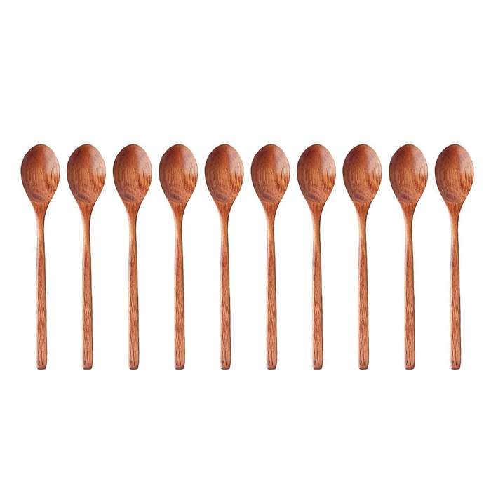 10 Pieces Wood Soup Spoons for Stirring, Long Handle Spoon Utensil