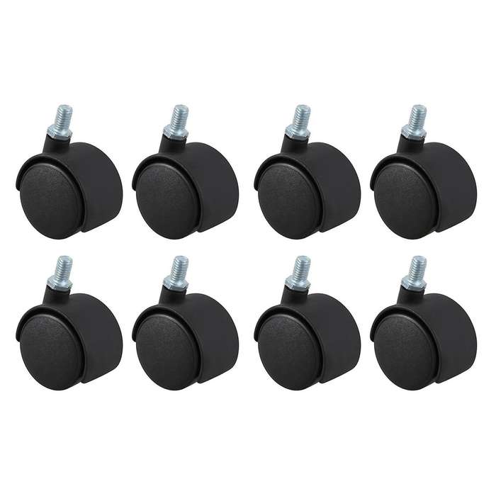 Plastic Swivel Caster 8mm Screw Stem 1.5-inch Dia Wheel 8 Pcs Black