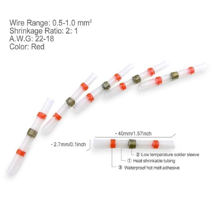 100pcs Solder Seal Wire Connector (46 Red 24 Blue 20 White 10 Yellow)