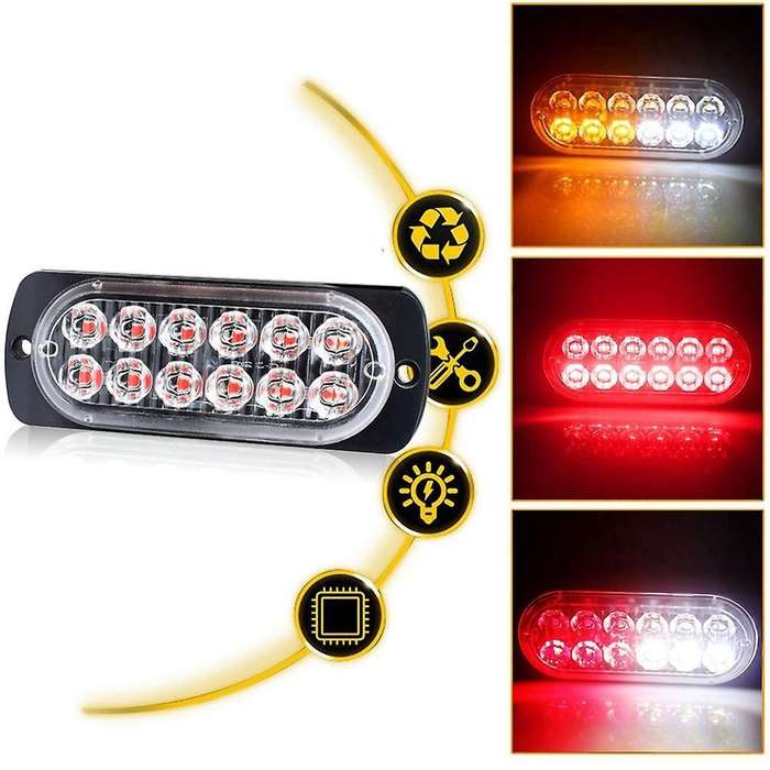 2pcs Led Strobe Warning Light Strobe Grille Flashing Lightbar Red