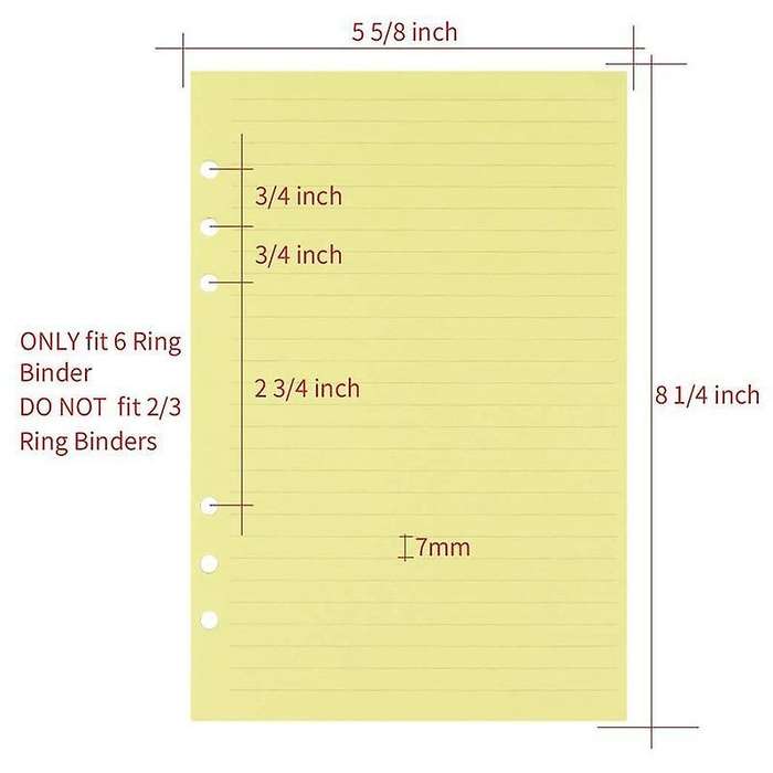 A5 Colorful 6-hole Refills Inserts for Organizer Binder,50 Sheets