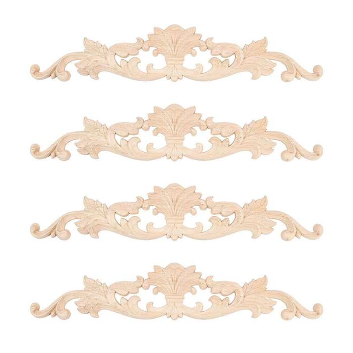 4pcs Wooden Carved Onlay Appliques for Home Door Cabinet Decoration