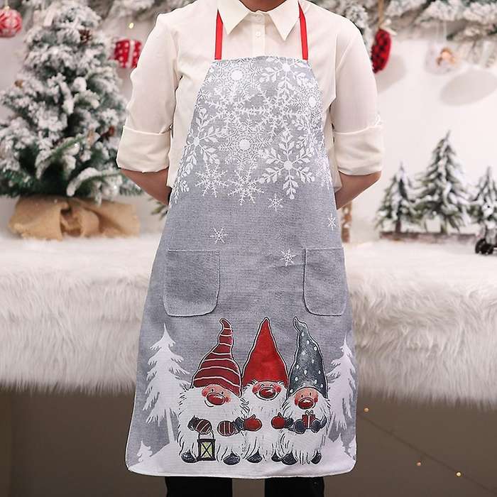 Christmas Apron Linen Santa Christmas Decorations for Baking ,grey