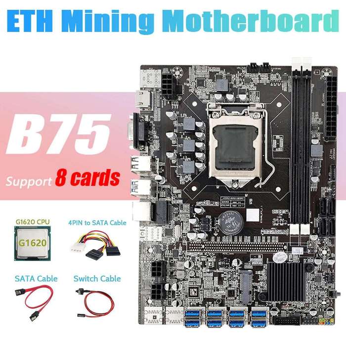 B75 Motherboard+g1620 Cpu+4pin to Sata Cable+sata Cable+switch Cable