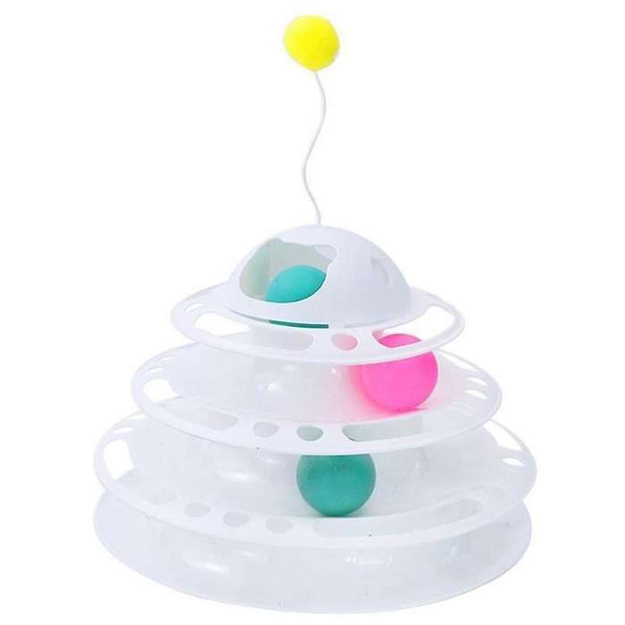 Cat Toy with Bell Rolling Ball, Cat Tower Toy White