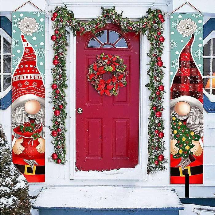 2pcs Christmas Outdoor Banner Hanging Sign Home Decoration Ornaments