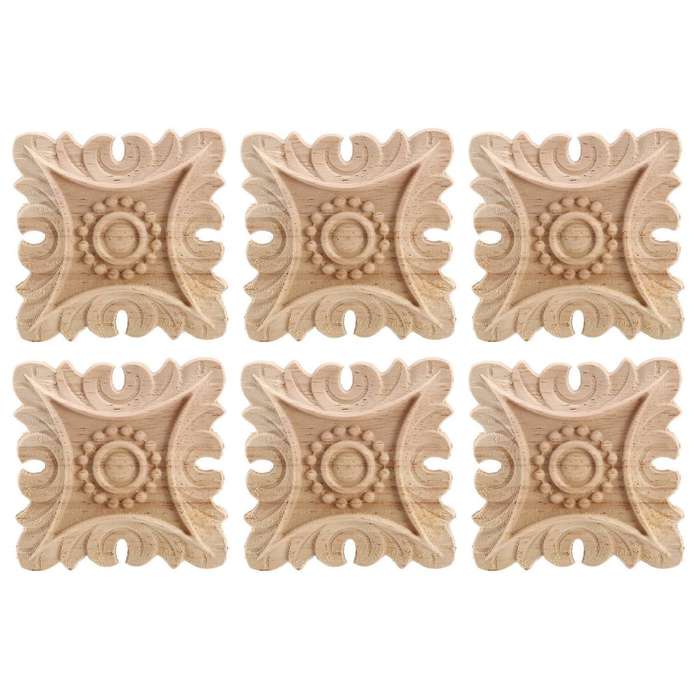 6x Vintage Unpainted Wood Carved Corner Onlay Applique Frame