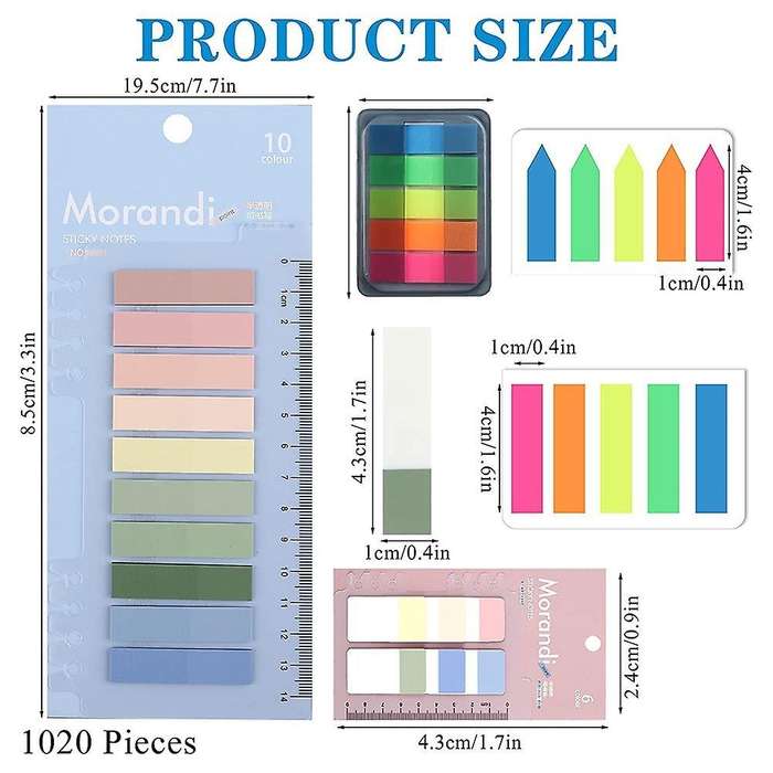 1020 Pieces Sticky Index Tabs with Ruler, Writable File Tabs Flags