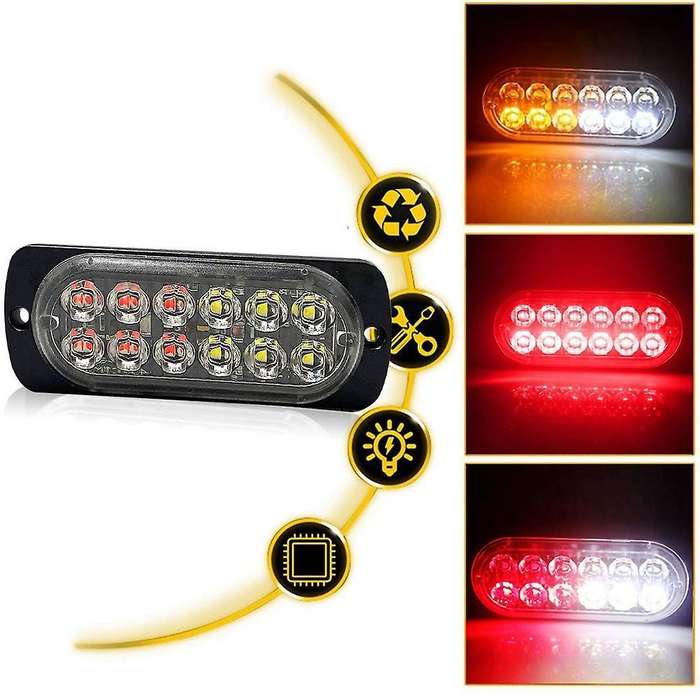 2pcs Led Strobe Warning Light Strobe Grille Flashing White Red