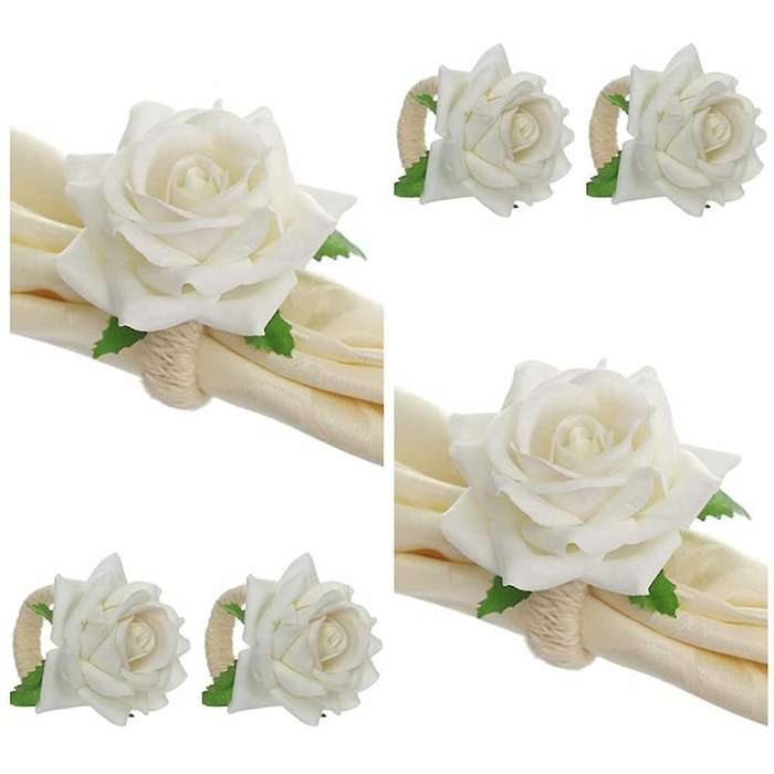 6pcs Rose Flower Napkin Rings,dinner Tables Decoration (white)