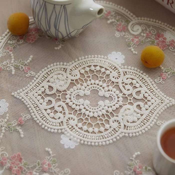 2pcs Orchid Lace Series Lace Embroidery Placemat,for Table Decoration