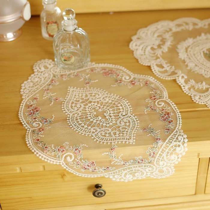 2pcs Orchid Lace Series Lace Embroidery Placemat,for Table Decoration